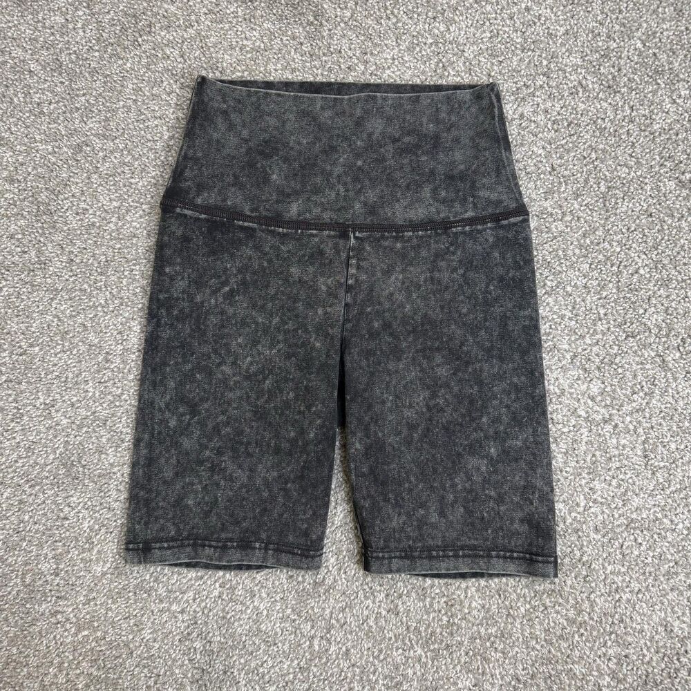 Aerie Shorts Womens XS Gray Acid Wash Biker High Rise Yoga Gym Athletic Workout